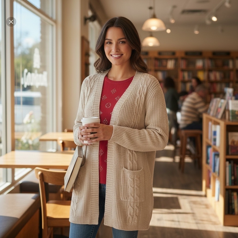 Ivory Chenille Knit Open Front Long Cardigan